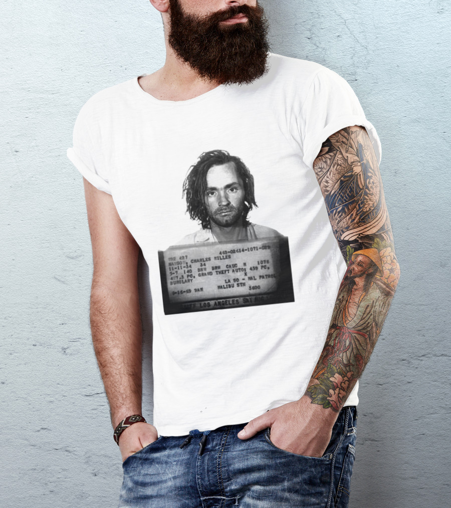 Charles Manson Mugshot Los Angeles Police Department Booking 1969 T-Shirt