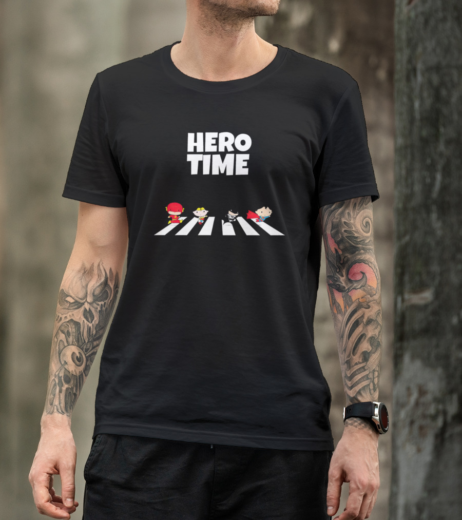 Hero Time Flash Wonder Woman Batman Superman Chibi Abbey Road T-Shirt