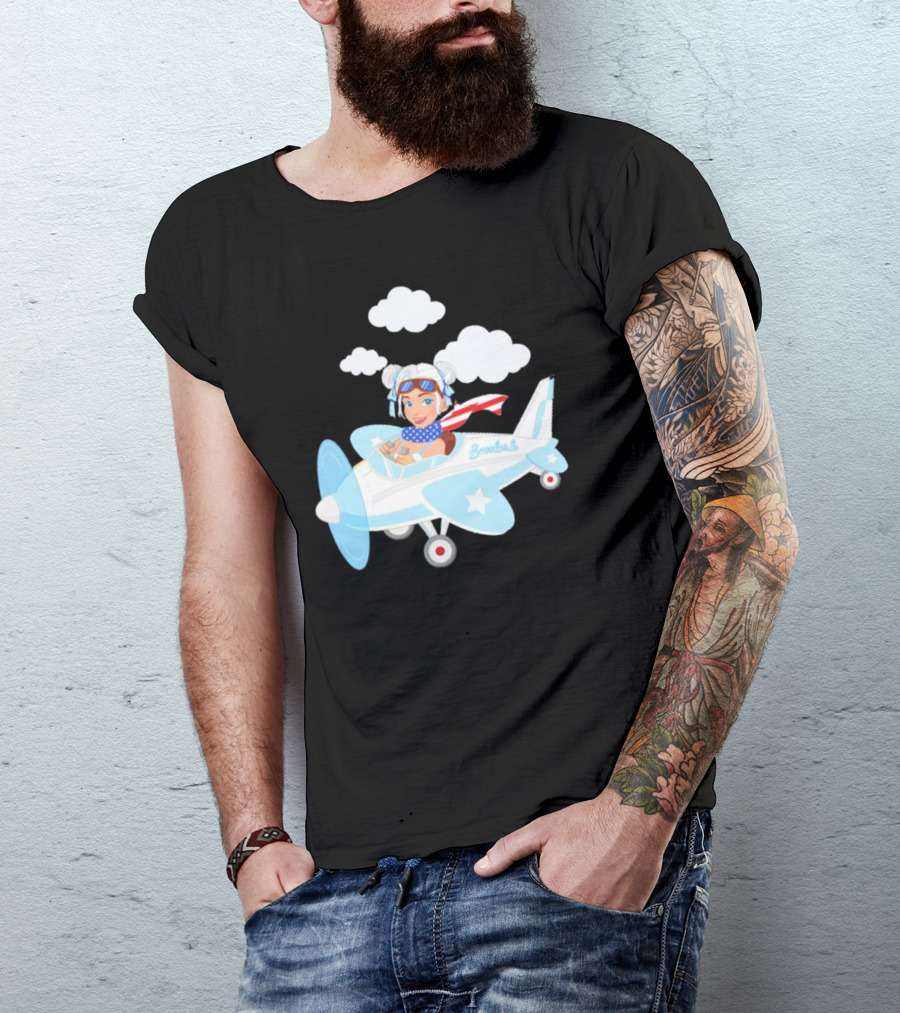 Flying In The USA Xia Brookside Pilot Airplane Cartoon Clouds T-Shirt