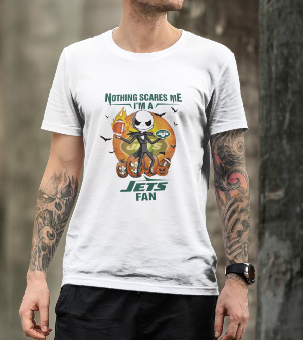 Jack Skellington Nothing Scares Me I'm A New York Jets Fan Halloween Pumpkins Football T-Shirt