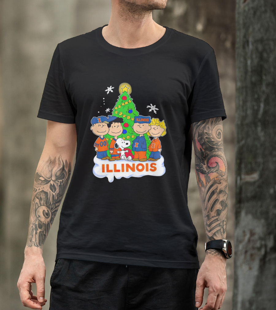 Peanuts Illinois Christmas Tree Celebrating Illinois Fighting Illini With Snoopy And Friends T-Shirt