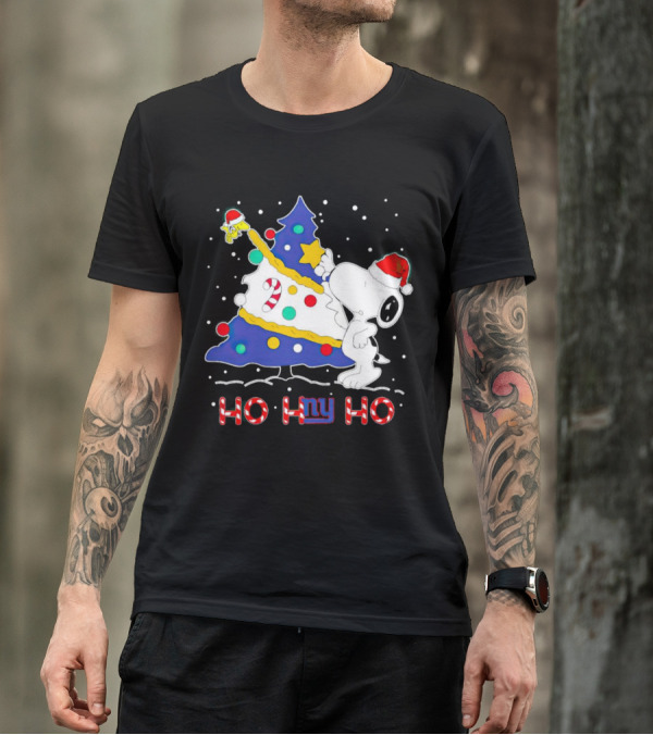 Snoopy Woodstock Christmas Tree Ho Ho Ho New York Giants T-Shirt