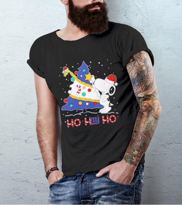 Snoopy Woodstock Christmas Tree Ho Ho Ho New York Giants T-Shirt