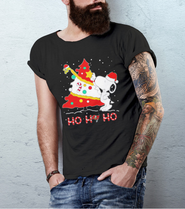 Snoopy And Woodstock Ho Ho Ho Christmas Tampa Bay Buccaneers T-Shirt