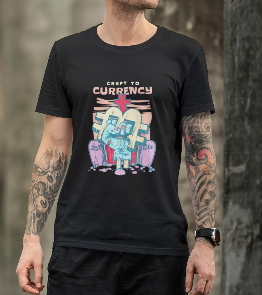 Crypt To Currency Zombie Bitcoin Graveyard Scene T-Shirt