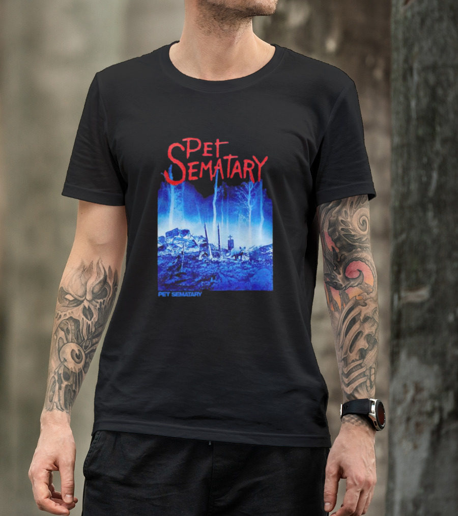 Pet Sematary Haunted Burial Ground Blue Forest Scene With Gravemarkers T-Shirt