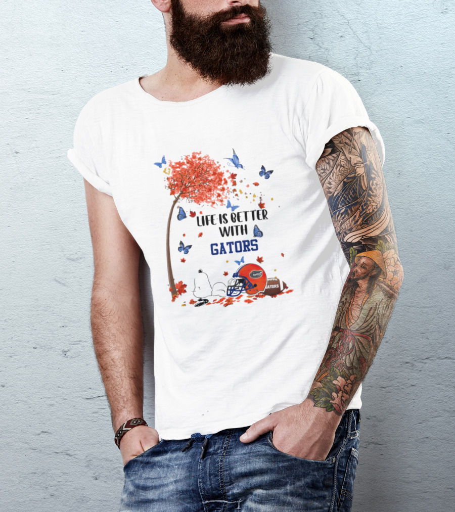 Life Is Better With Gators Snoopy Fall Leaves And Butterflies T-Shirt