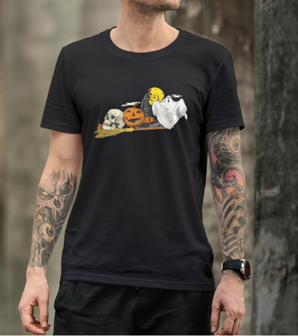 SpooKY Halloween Vintage Skull Pumpkin Ghost Witch Hat Moon Scene T-Shirt