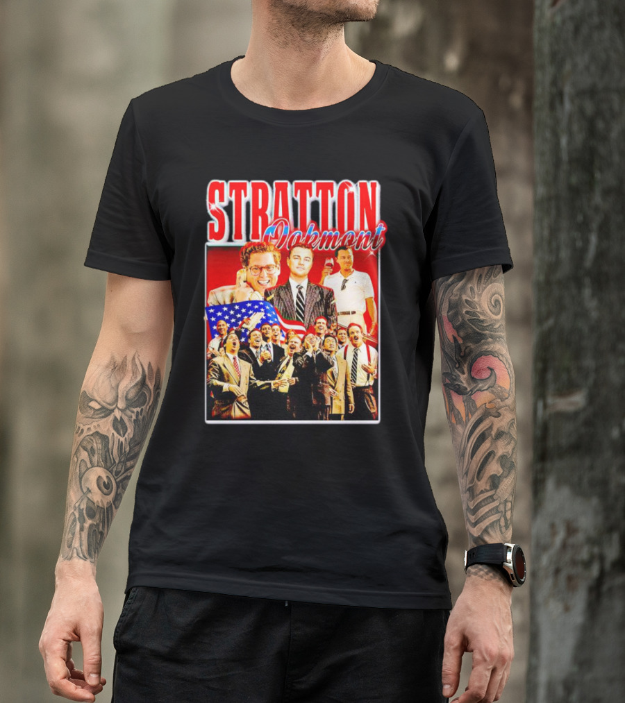 Stratton Oakmont Wall Street Patriotic Collage Scene T-Shirt