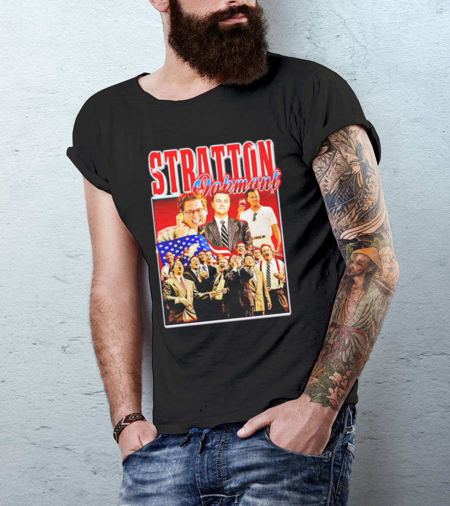 Stratton Oakmont Wall Street Patriotic Collage Scene T-Shirt
