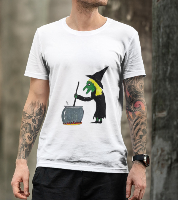 Witch Girl Dinner Cauldron Cooking Green Witch Hat T-Shirt