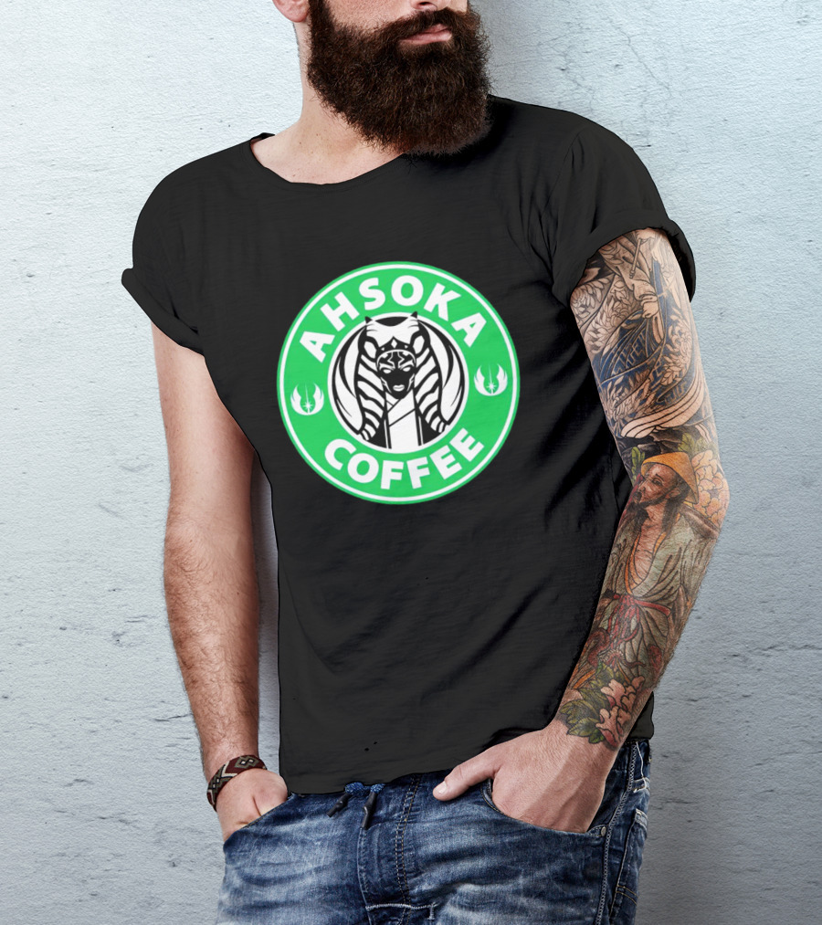 Ahsoka Coffee Star Wars Parody Logo Jedi Symbols T-Shirt