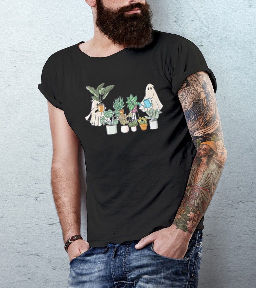 Ghost Plant Lady Halloween With Plant Pots T-Shirt