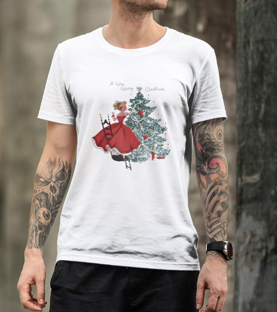 A Very Merry Christmas Girl Trimming The Christmas Tree T-Shirt