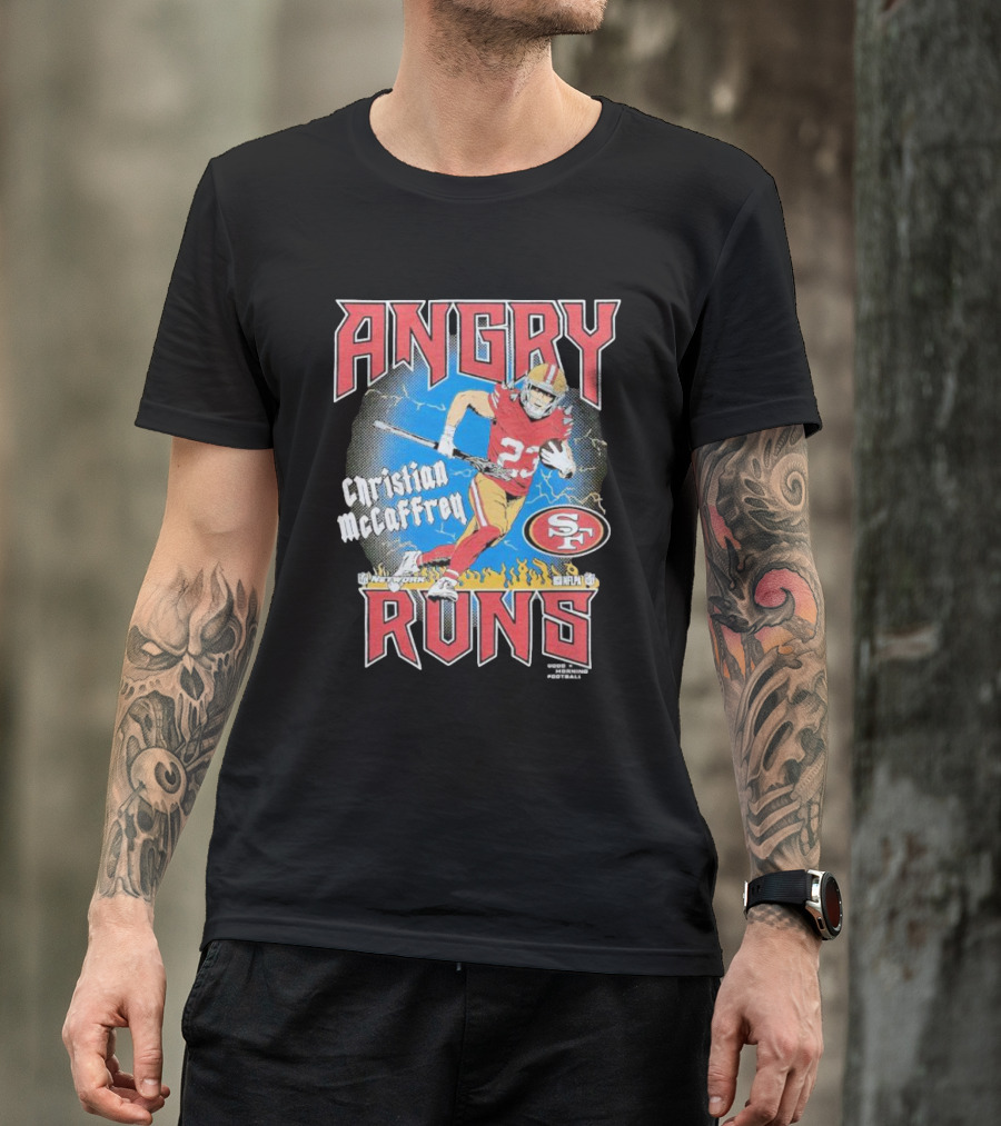 Christian McCaffrey Angry Runs NFL Football 49ers Iconic T-Shirt