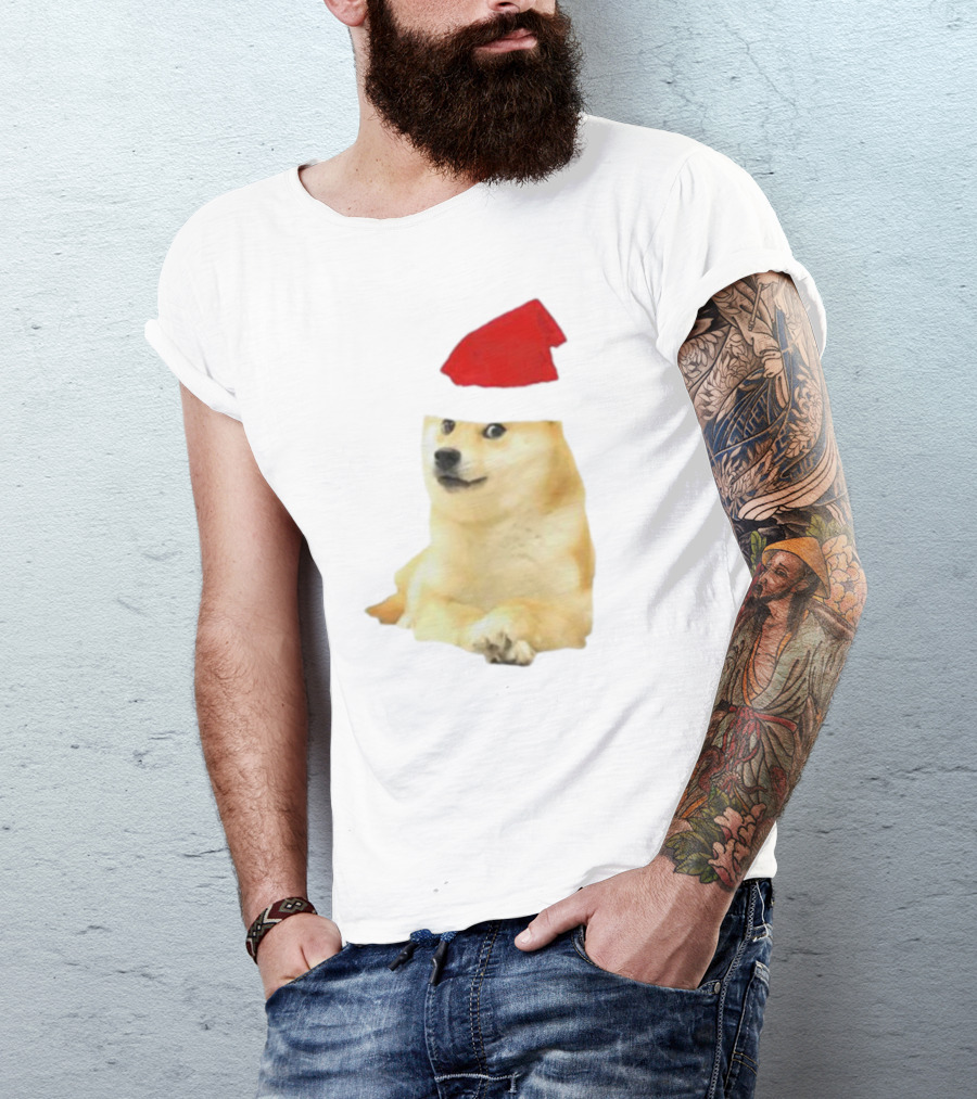 Dogecoin Christmas Santa Hat Meme T-Shirt