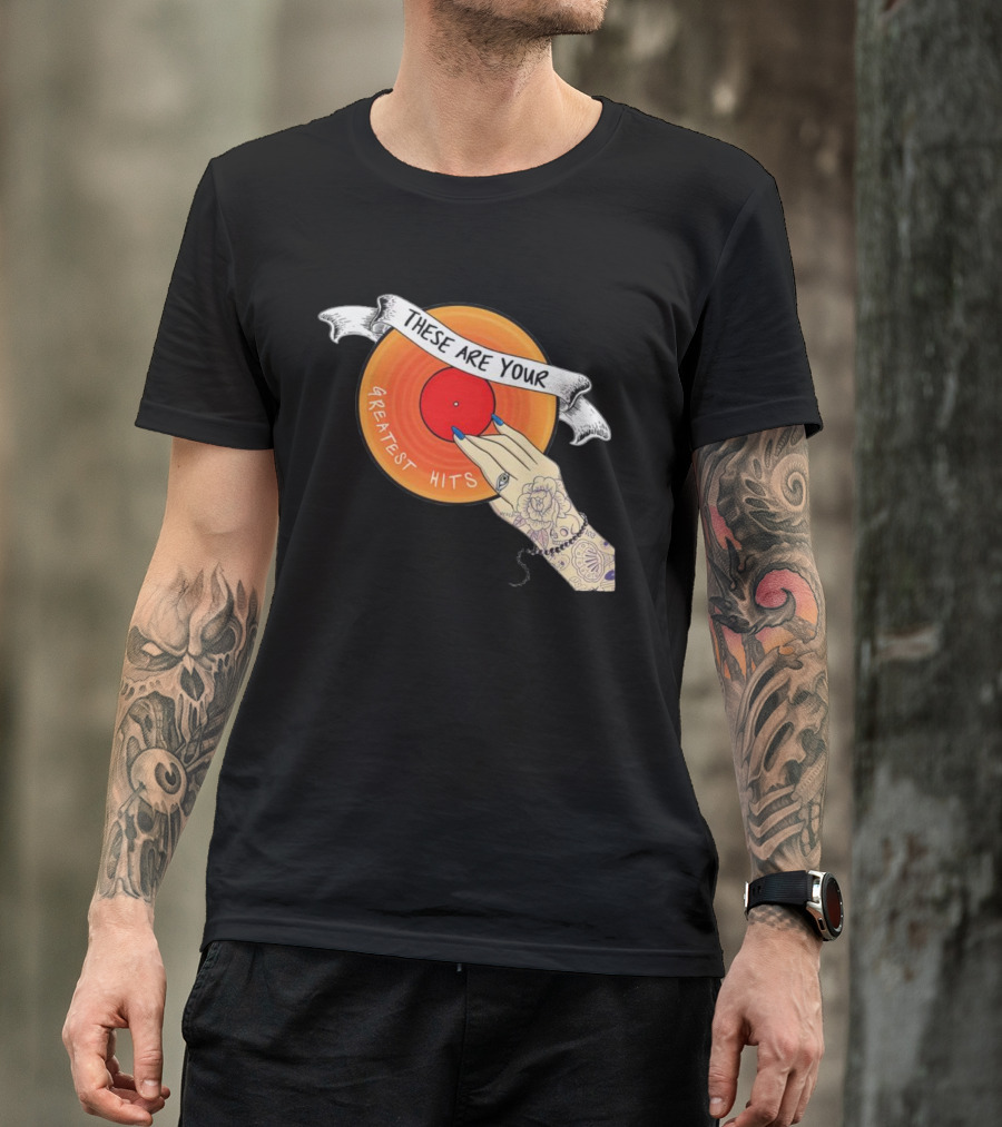 Men's Greatest Hits Vinyl Record Tattoo Hand T-Shirt