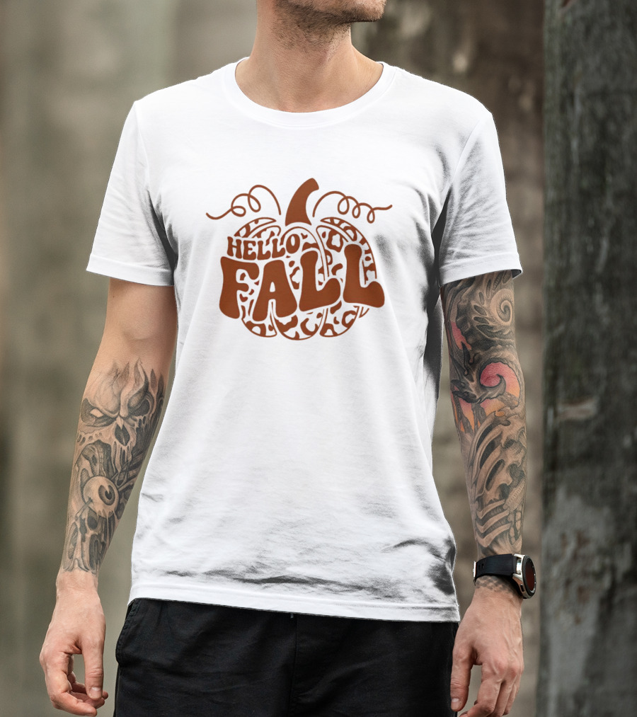 Hello Fall Leopard Pumpkin T-Shirt
