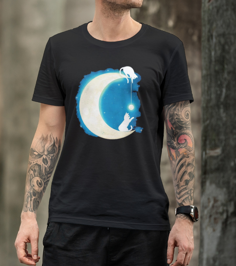 Moon Cat Playful Journey Celestial Light T-Shirt