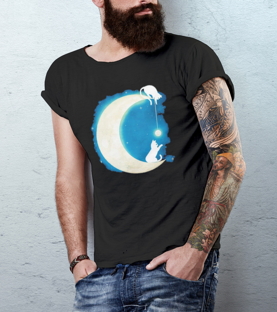 Moon Cat Playful Journey Celestial Light T-Shirt