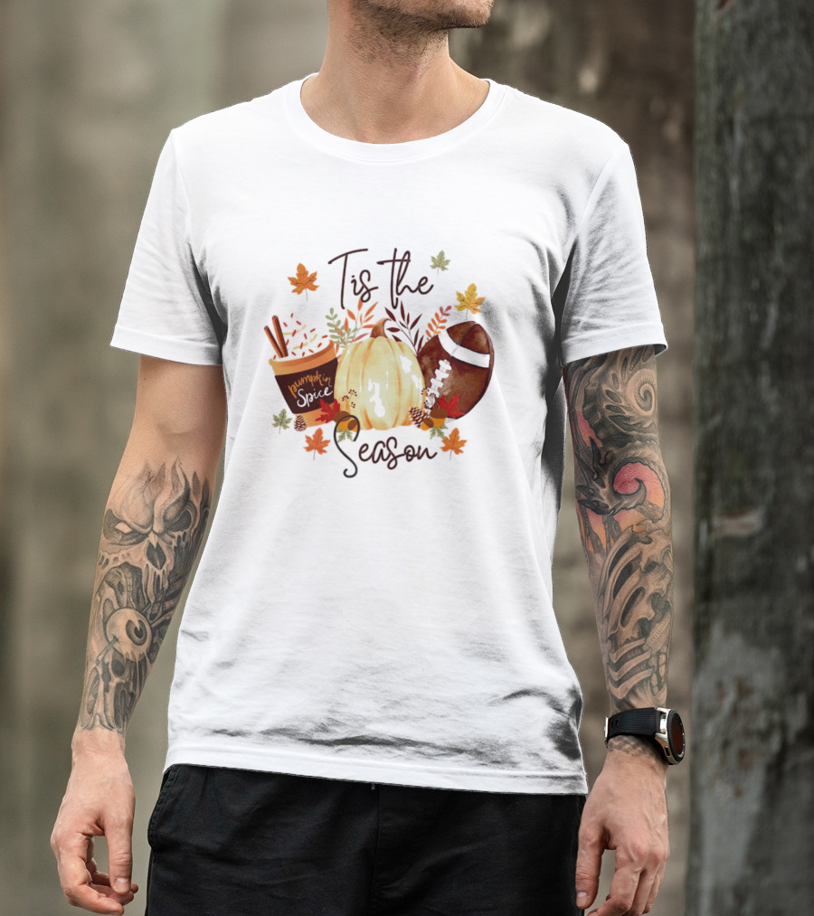 Tis The Season Pumpkin Spice Fall Leaves Football T-Shirt