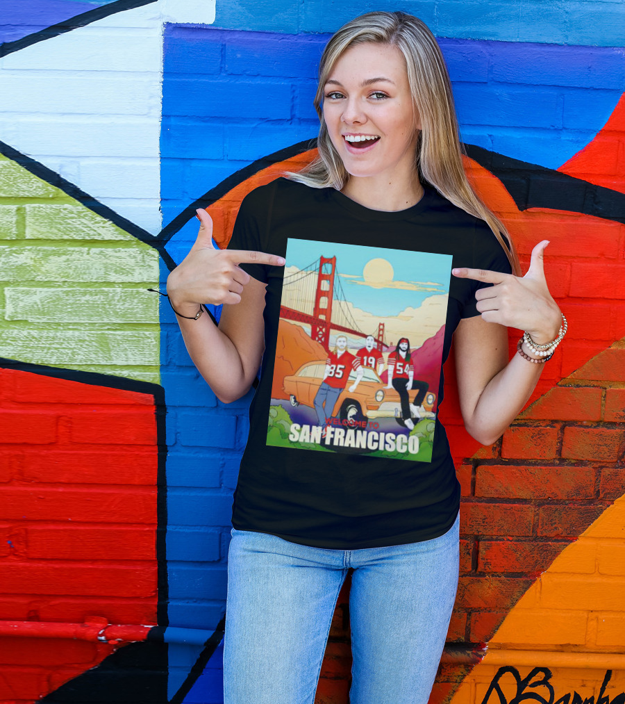 Welcome To San Francisco Golden Gate Bridge Football Players Retro Car T-Shirt