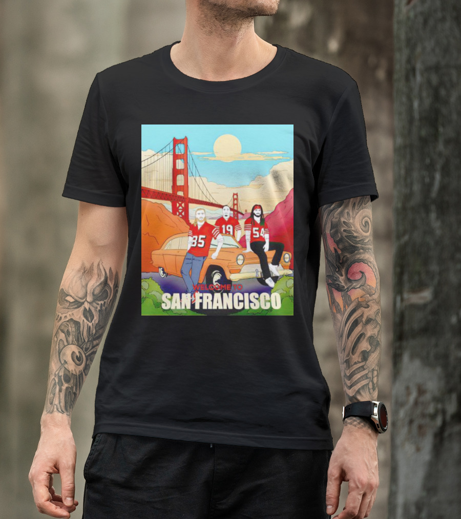 Welcome To San Francisco Golden Gate Bridge Football Players Retro Car T-Shirt