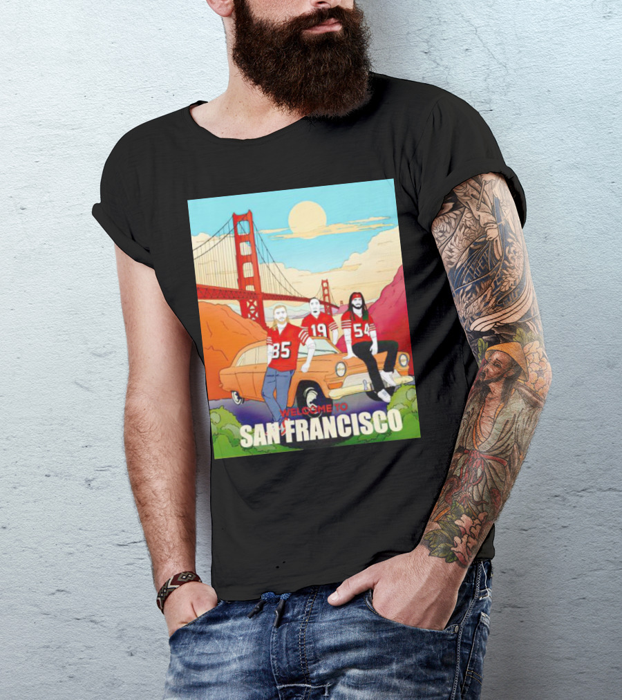 Welcome To San Francisco Golden Gate Bridge Football Players Retro Car T-Shirt