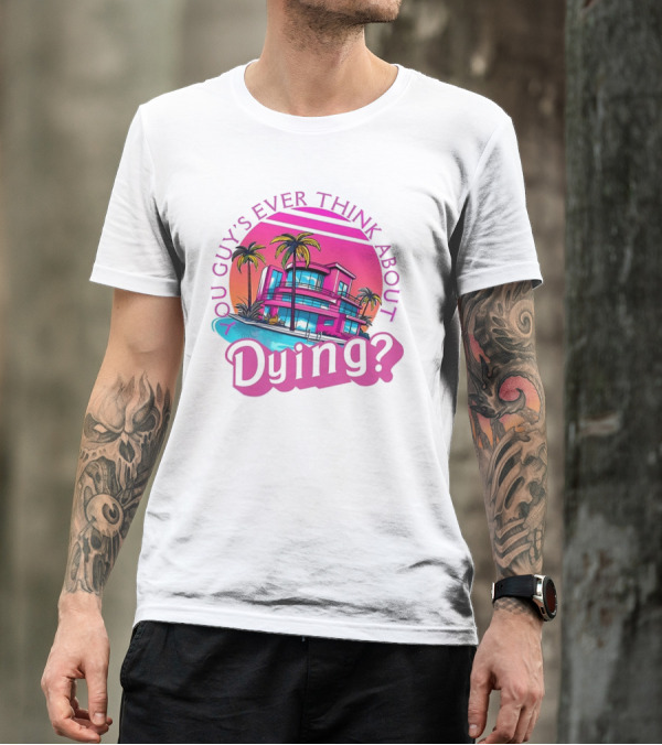 You Guy's Ever Think About Dying? Retro Palm Tree Sunset Vibrant Pink Neon Aesthetic T-Shirt