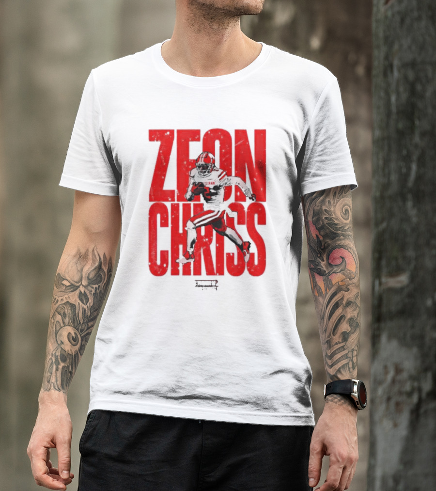 Zeon Chriss Football Caricature In Red Text And Black T-Shirt