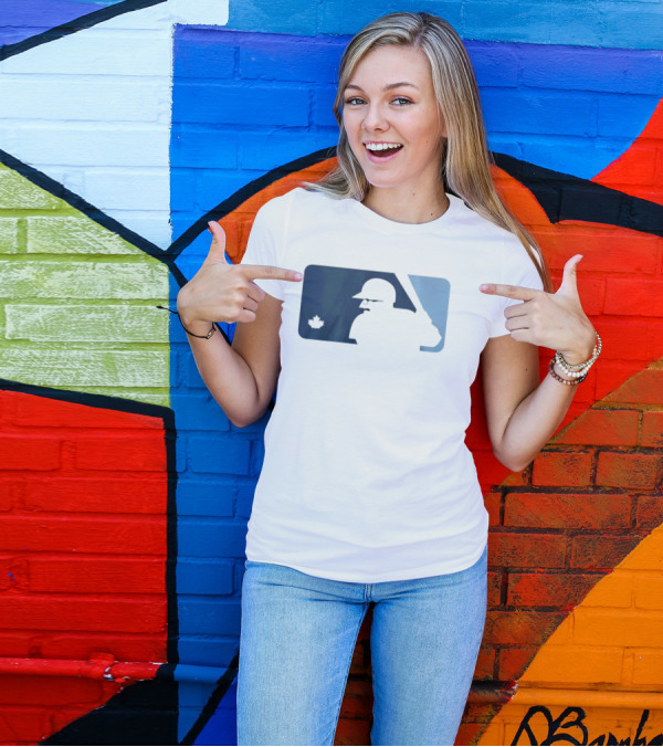 BlueJays Schneider Stache Batter Silhouette With Maple Leaf T-Shirt
