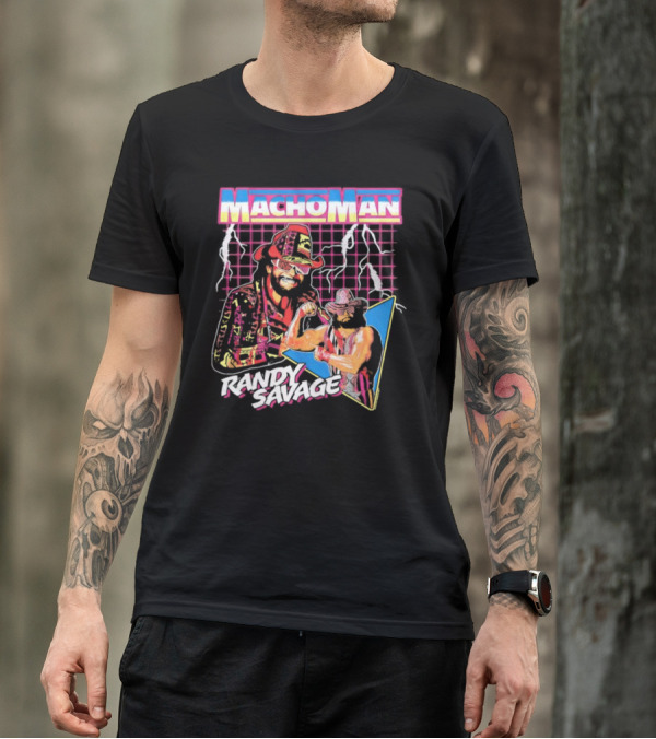 Macho Man Randy Savage Lightning Synthwave 80s Wrestling T-Shirt