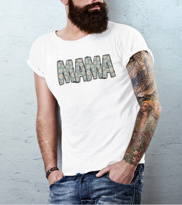 MAMA Flower Daisy Pattern Text T-Shirt