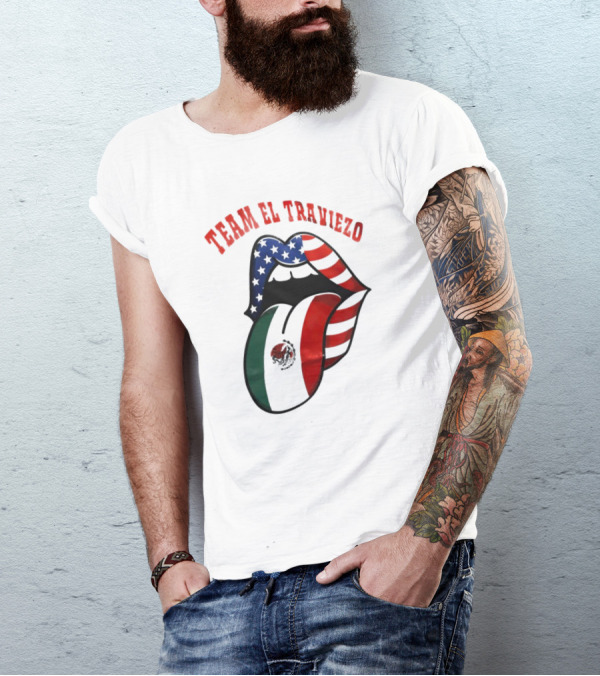 Team El Traviezo American Flag Lips Mexican Flag Tongue T-Shirt