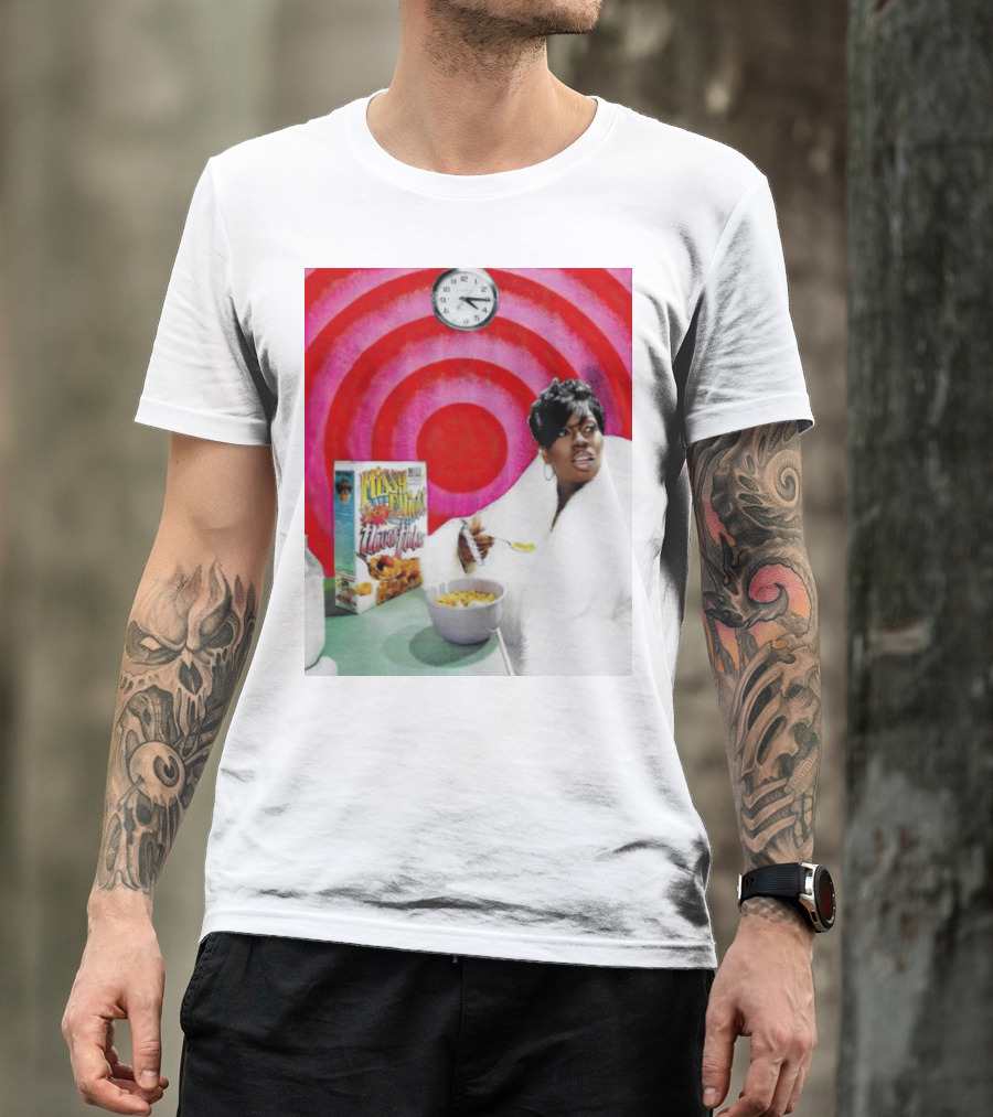 Missy Elliott Flav•O•Fleks Cereal With Red Spiral Clock Background T-Shirt