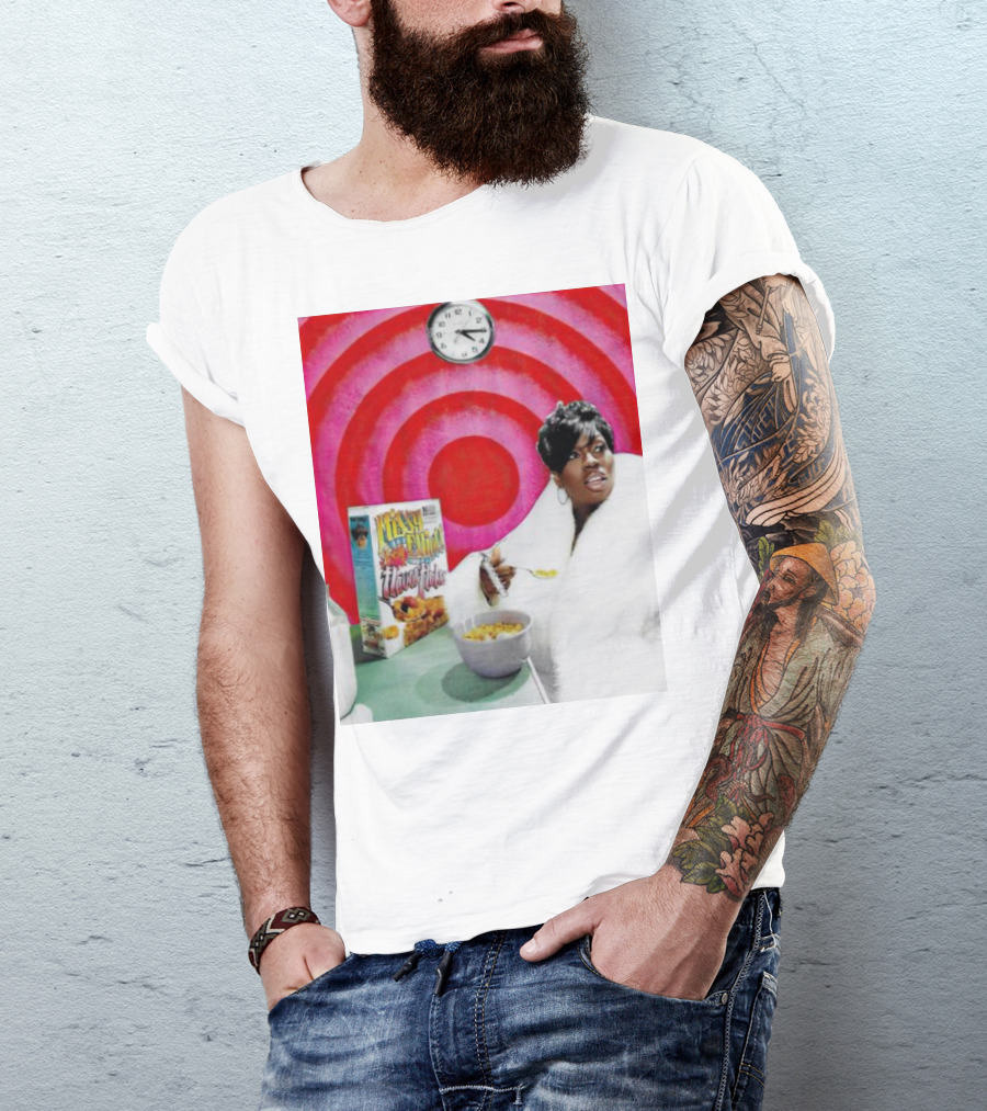 Missy Elliott Flav•O•Fleks Cereal With Red Spiral Clock Background T-Shirt