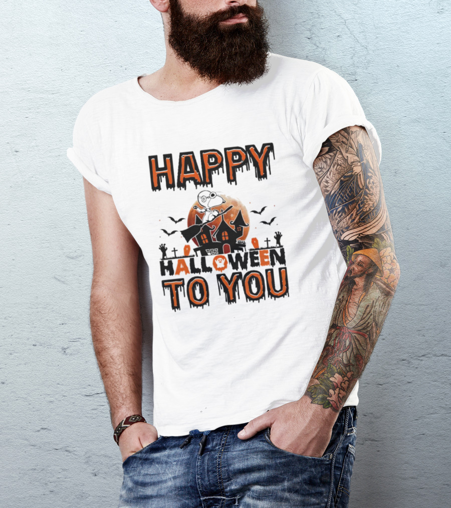 Happy Halloween To You Snoopy Haunted House Moon Bats T-Shirt