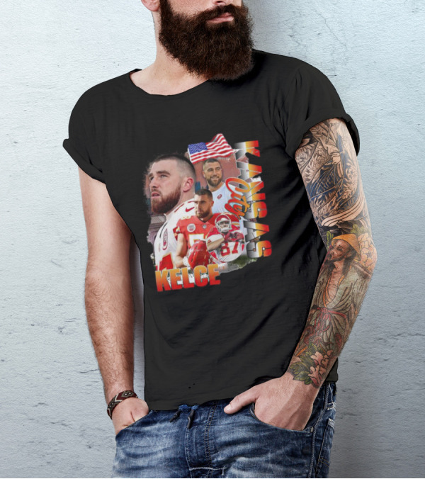 Kelce Kansas City Chiefs Collage With American Flag T-Shirt