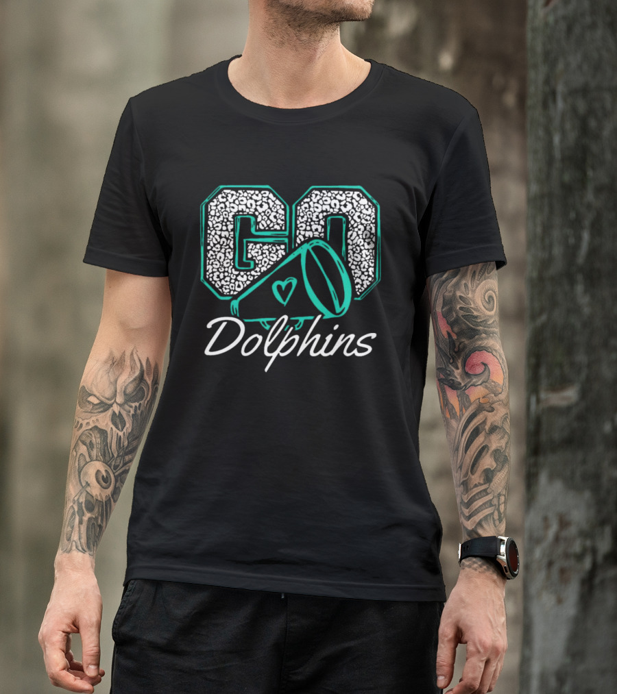 GO Dolphins Cheer Megaphone Heart T-Shirt