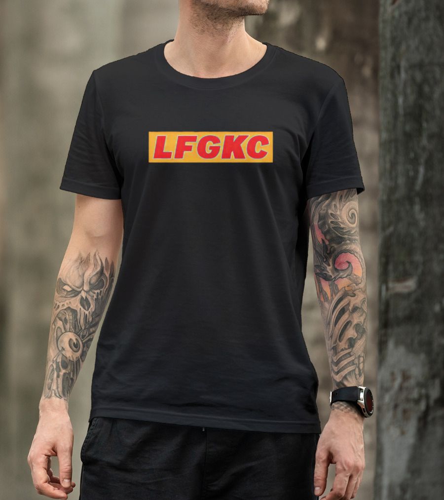 Kansas City Chiefs LFGKC Bold Red Text On Yellow Banner NFL Team Support T-Shirt