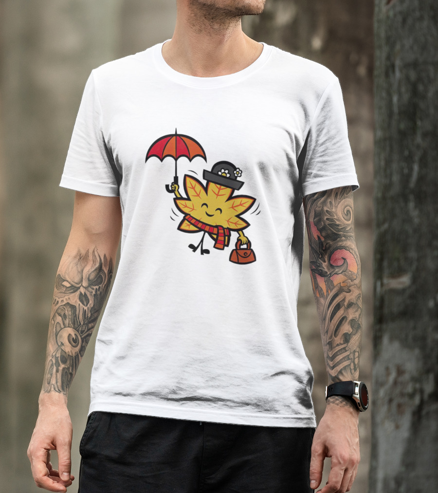 Mary Autumn Leaf With Umbrella And Bag T-Shirt