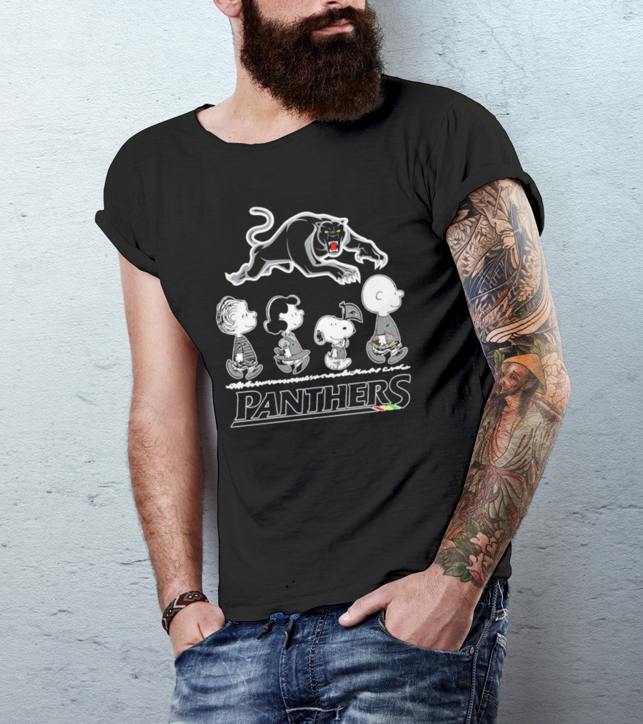 Peanuts Characters With Penrith Panthers T-Shirt