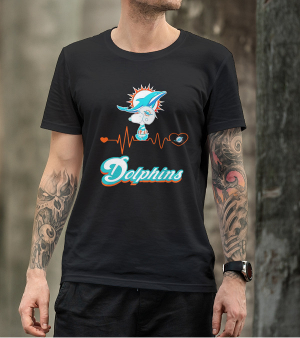 Snoopy Dolphins Heartbeat Miami Dolphins T-Shirt