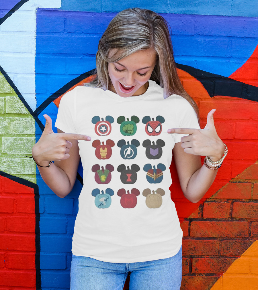 Avengers Superhero Mickey Mouse Pumpkin Icons T-Shirt