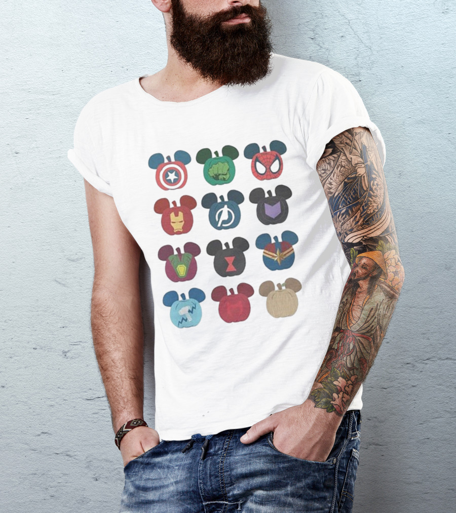 Avengers Superhero Mickey Mouse Pumpkin Icons T-Shirt