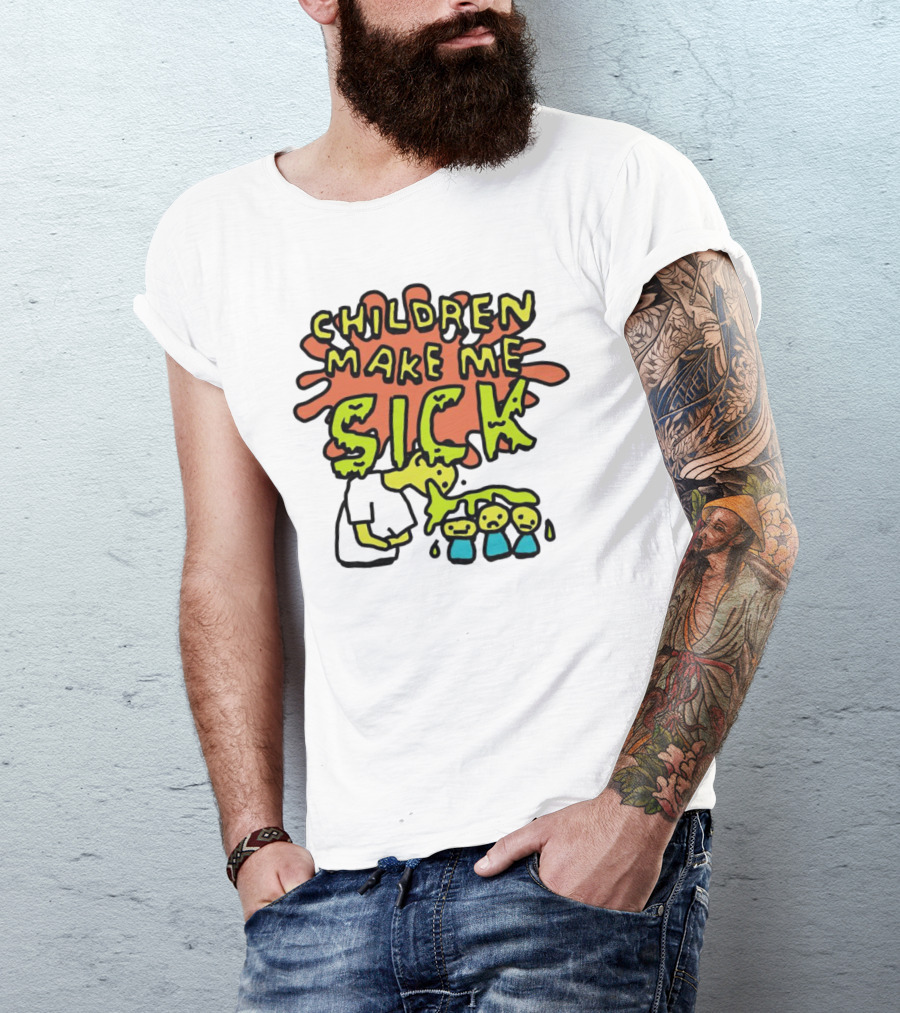 Children Make Me Sick Cartoon Vomiting Colorful Splatter T-Shirt