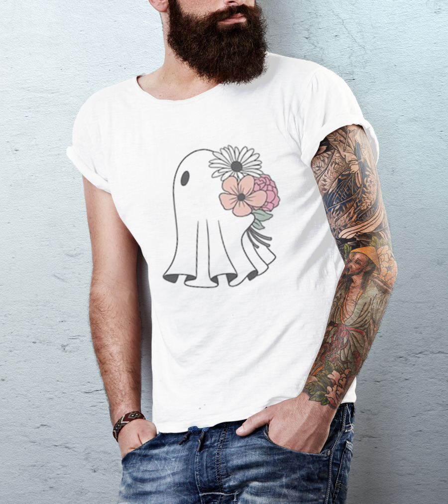Retro Ghost With Spooky Floral Accents T-Shirt