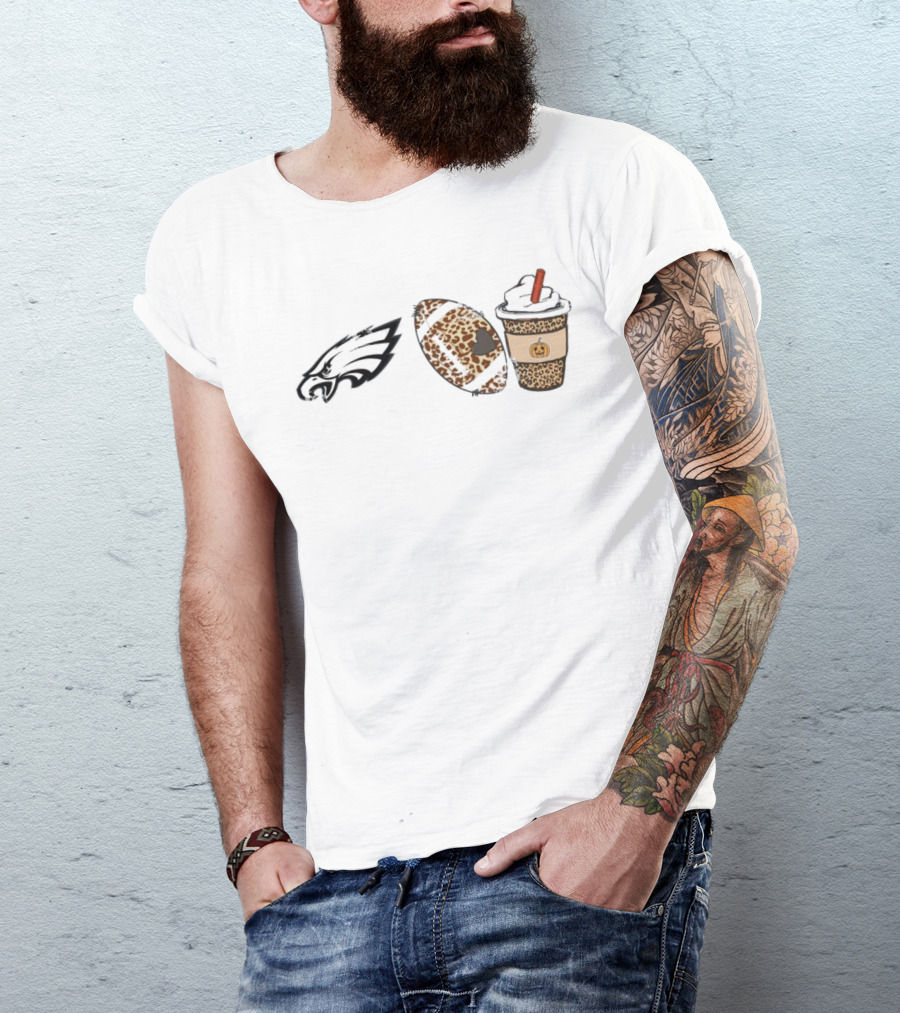 Philadelphia Eagles Leopard Football Fall Season Pumpkin Cup T-Shirt