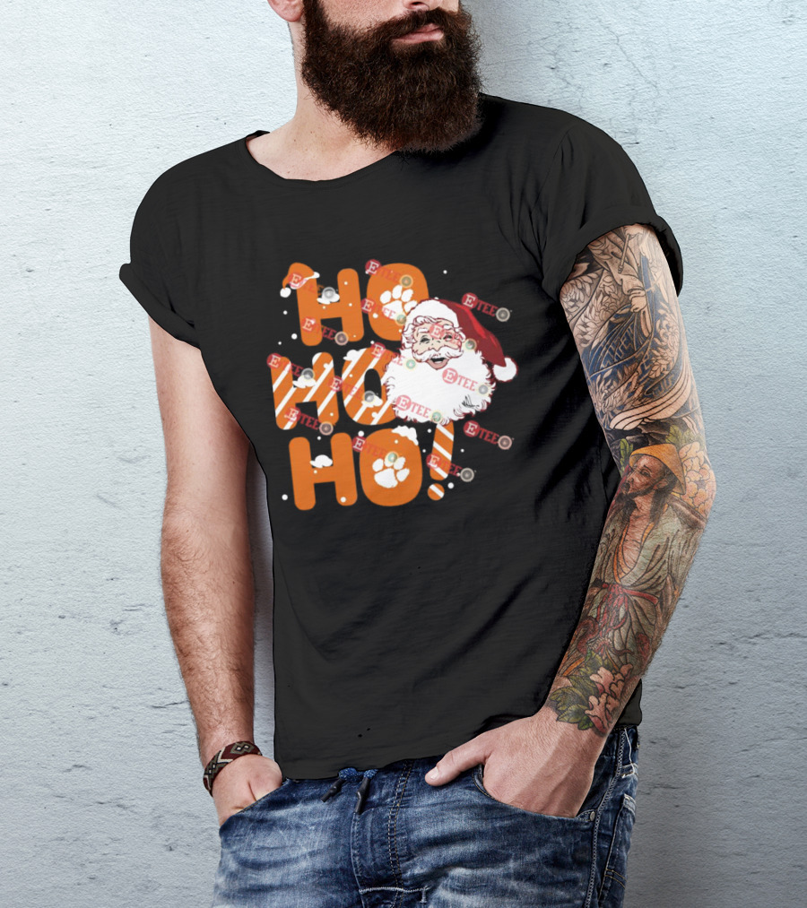 Clemson Tigers Santa Claus Ho Ho Ho Christmas Paw Print Snowflakes T-Shirt