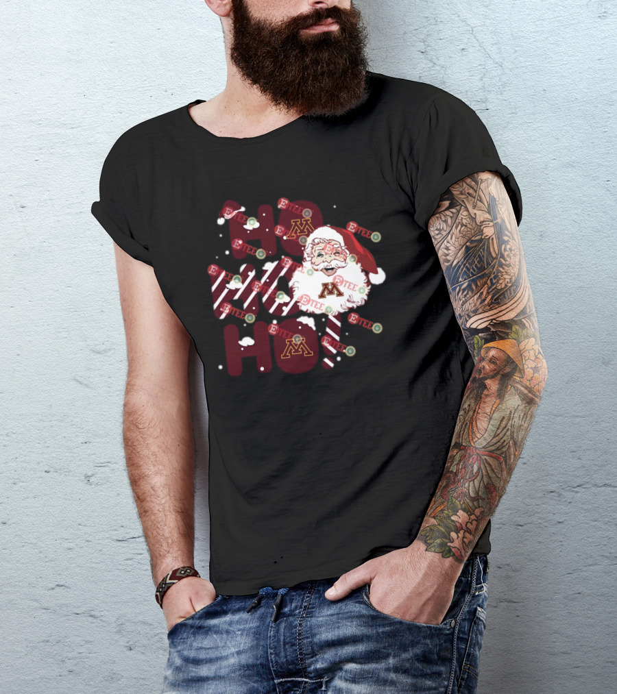 Minnesota Golden Gophers Santa Claus Ho Ho Ho Christmas Snowflake Candy Cane T-Shirt